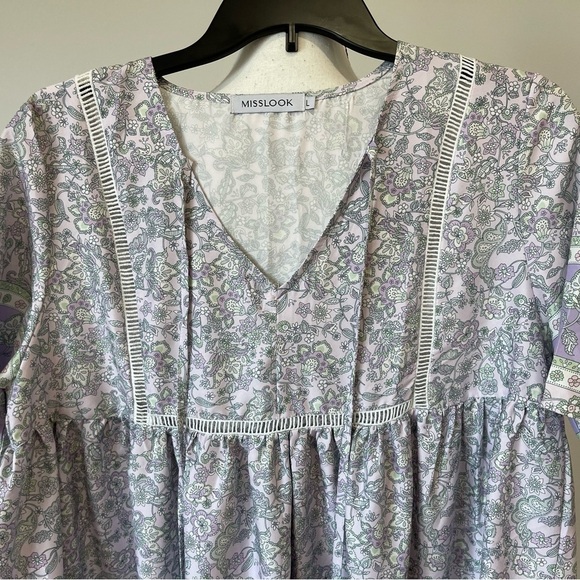 MISSLOOK Bohemian Floral V Neck Tasseled Caftan Dress Cover Up Size Large EUC - Picture 6 of 14